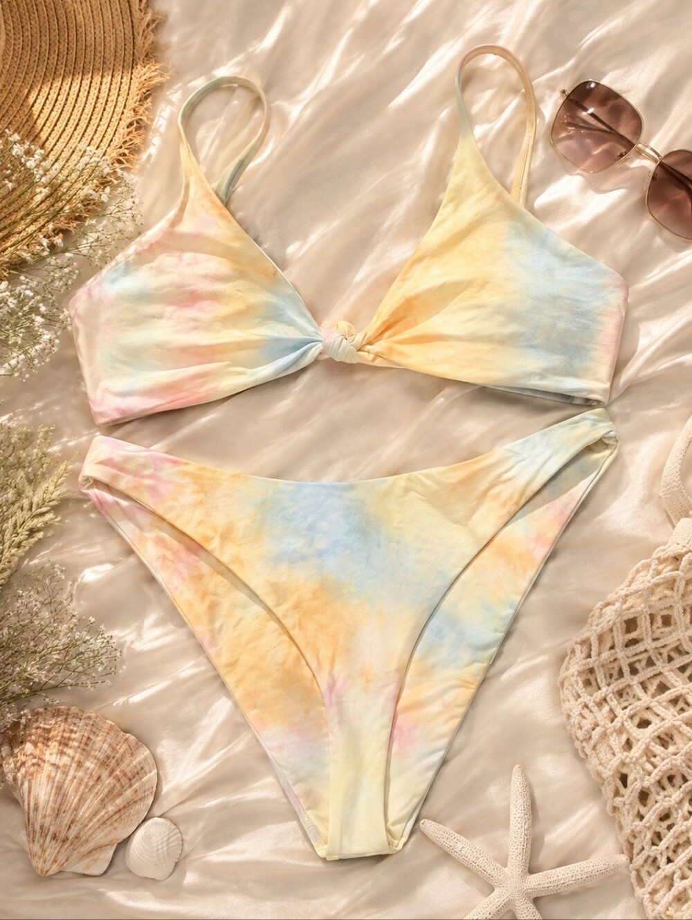Dippin' Daisy's Pastel Tie Dye Triangle Bikini Set High Cut XL EUC